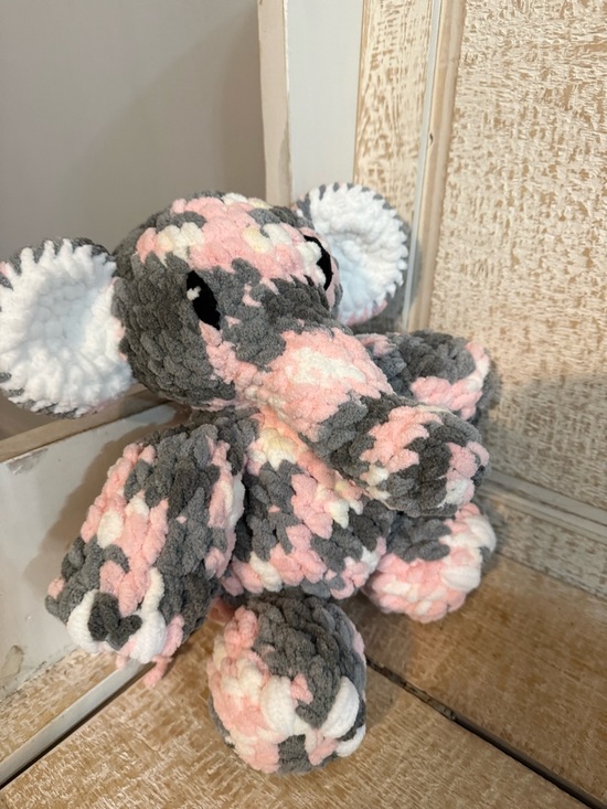 Other - Elephant Plush Handmade crochet Chenille - Pink, Gray & White